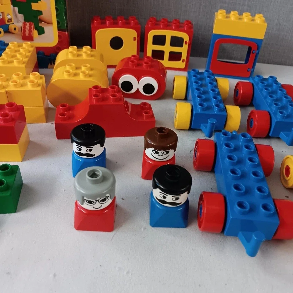 LEGO Duplo Vintage Mixed Lot 55 Pieces Figures Wheels Storage Box Blocks Doors